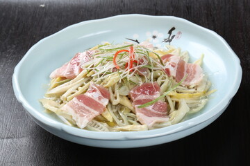 Chinese cuisine, Cantonese cuisine, salted meat steamed with bamboo shoots