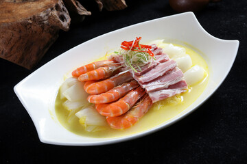 Chinese cuisine, Cantonese cuisine, salted meat steamed baby bok choy
