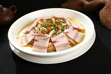 Chinese cuisine, Cantonese cuisine, salted meat steamed with dried bamboo shoots