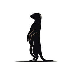 A vigilant meerkat stands tall, a striking black silhouette against a white background.