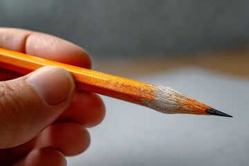 Hand holding a worn orange pencil