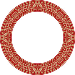 Vector gold with red round Turkish national ornament. Ottoman border, frame. Ethnic floral circle, ring, Seljuk Turks pattern. Decoration of the Sultan's palaces.