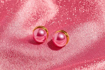 Elegant Pink Pearl Earrings on Luxurious Pink Satin Fabric  Jewelry Concept.