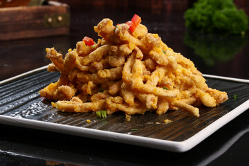 Chinese cuisine, Cantonese cuisine, salted egg yolk tea tree mushroom