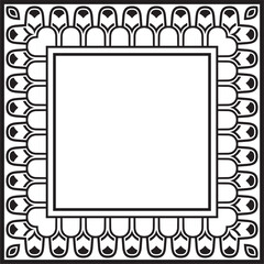 Vector square Assyrian black monochrome ornament. Rectangle, border, frame of Mesopatamia. Pattern of the ancient East.