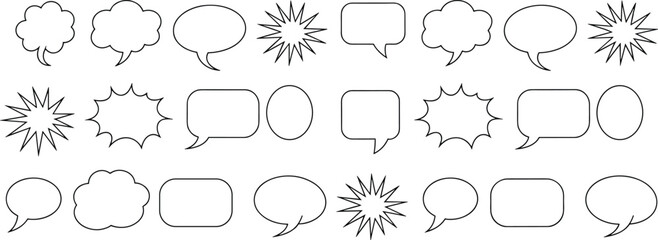 Fototapeta premium Speech bubble set, comic text balloon outline, vector callout shapes, cad drawing flat vector illustration, black white minimal design
