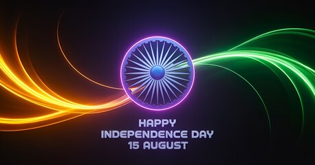 Indian independence day with ashoka chakra and lights