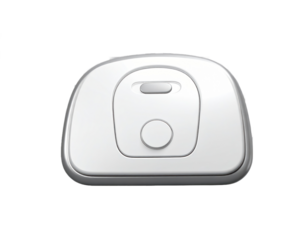 White Robotic Vacuum Cleaner Device with Silver Trim on Transparent Background Isolated