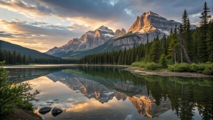 Serene Mountain Lake Reflection at Sunrise