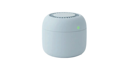 3D render of a cute air purifier in soft pastel gray with green indicator
