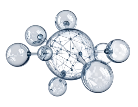 Abstract Molecular Structure Visualization In Blue And Transparent Isolated Transparent Background - Powered by Adobe