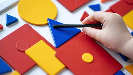 Child Exploring Geometry with Montessori Materials Engaging in Early Learning Activities Promoting Cognitive Development and Tactile Sensory Experiences