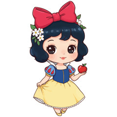 Cute girl Holding Apple Adorable Cartoon Illustration