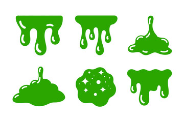 Green slime splash icon pack, glossy goo drip collection, creative vector illustration, unique design for digital art