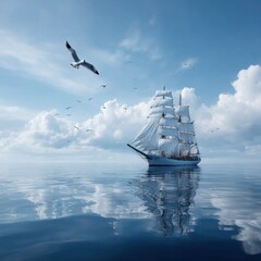 Obraz premium Sailing ship on calm ocean