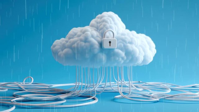 illustration footage a cloud with padlock security system cloud concept  on blue background 