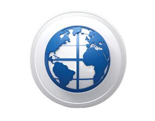 Blue Globe Icon on White Disc Shape Isolated Transparent Background