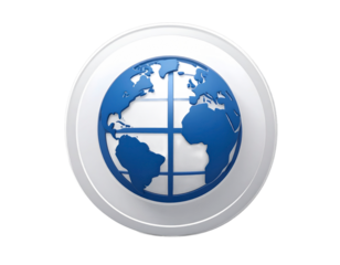Blue Globe Icon on White Disc Shape Isolated Transparent Background