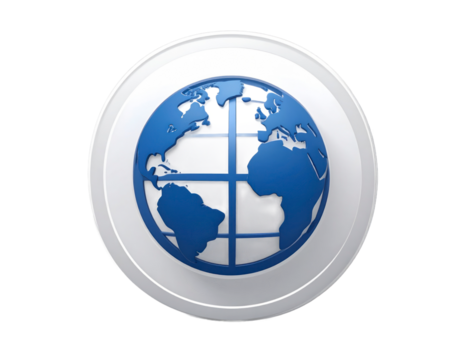 Blue Globe Icon on White Disc Shape Isolated Transparent Background