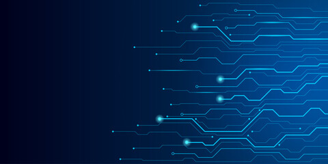 Dark blue digital tech background with glowing lines and circuit, perfect for AI or network visuals.
