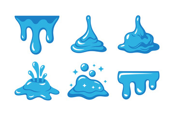 Blue slime splash icon set, glossy goo collection, creative vector illustration, unique design for digital stickers