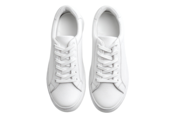 Pair of white sneakers, top-down view
