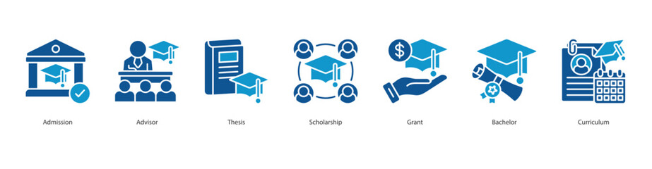Academic Pathway banner web icon set vector illustration concept with icon of admission, advisor, thesis, scholarship, grant, bachelor, curriculum