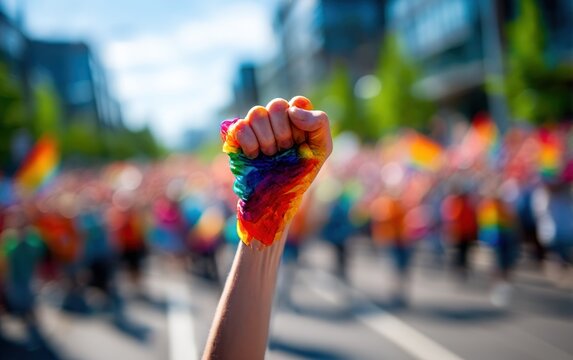 Pride fist raised in a crowd - Powered by Adobe