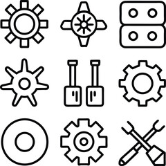 Bold Line Art Gear Icons: Industrial, Mechanical, Engineering, Technology, Settings, Maintenance, Repair,  Workshop,  Manufacturing.