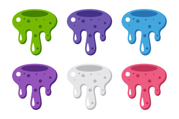 Green purple blue slime drip pack, glossy goo border collection, playful vector illustration, unique design for crafts