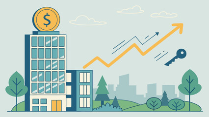 Real estate investment growth with property value increase and financial success in the housing market