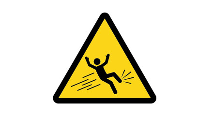 Caution slippery surface warning sign. A yellow triangular hazard symbol illustrating a fall risk for public safety and accident prevention.