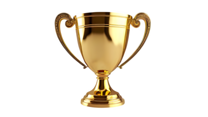 A golden trophy cup sitting alone on a white background. It's an award for a sports tournament, representing victory and success. This is a 3D rendering illustration.