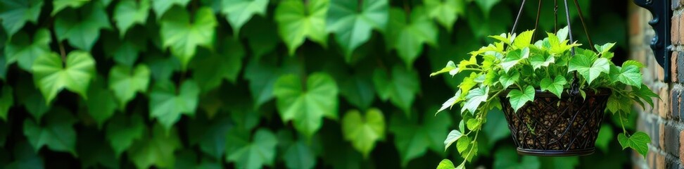 Obraz premium Trailing green ivy, lush leaves, hanging basket , texture, background