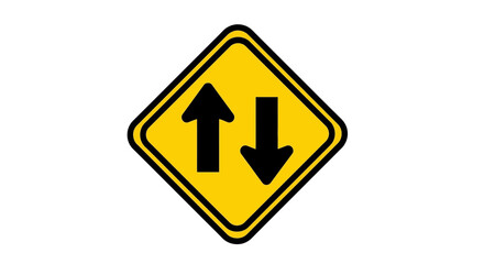 Two-way traffic ahead road sign with opposing arrows on a yellow diamond warning symbol. Vector illustration isolated on white background.