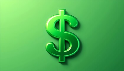 Obraz premium Shiny green dollar sign on green background, symbolizing wealth and prosperity. The dollar sign appears to be 3D, suggesting value and richness.