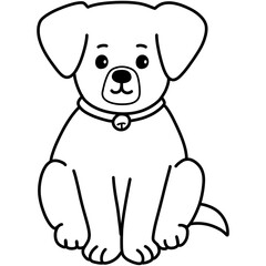 Hand drawn cartoon illustration outline of a sitting dog 