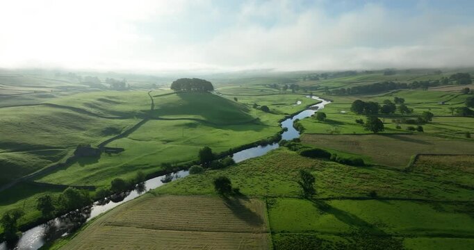 Aerial shot of river Ure in Wensleydale
