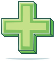 Obraz premium Vibrant green 3D cartoon plus symbol representing health growth and positive solutions