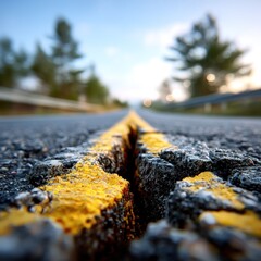 Naklejka premium Road crack stretches into distance