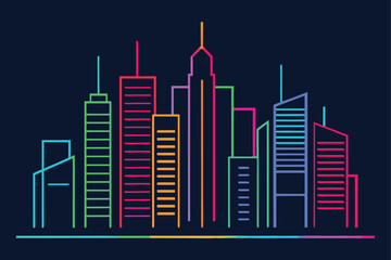 Obraz premium iconic high rises colored in neon outline (1).eps