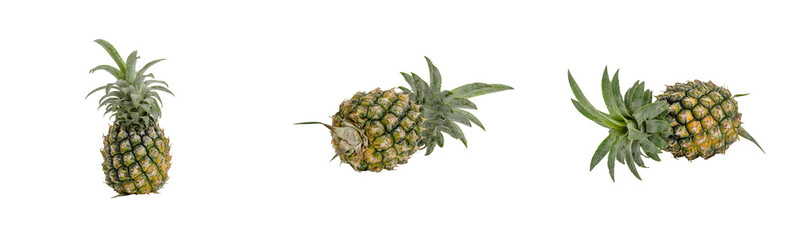 three pineapples isolated on transparent background.