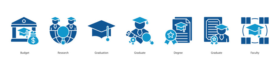 Graduation Planning banner web icon set vector illustration concept with icon of budget, research, graduation, graduate, degree, graduate, faculty