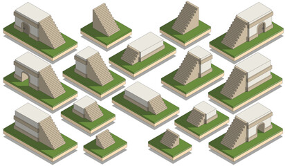 Stairs. Architectural elements. Isometric. Isolated on white background. Vector illustration.