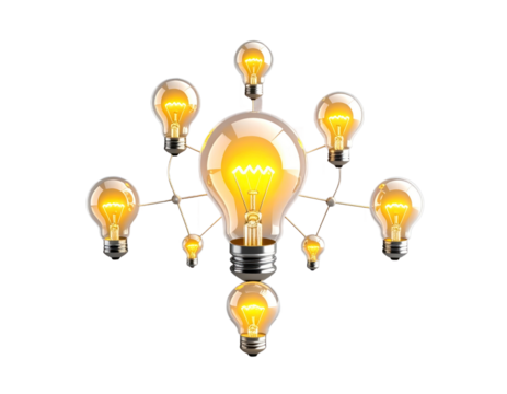Glowing Light Bulbs Arranged To Symbolize Idea Generation On A Transparent Background Isolated