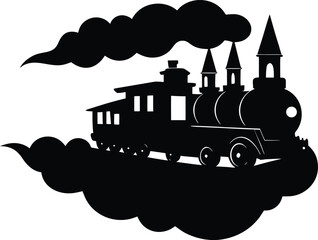 Naklejka premium Silhouette of a steam train with smoke isolated on transparent background