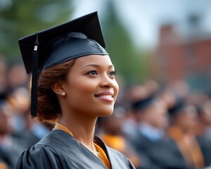 Smiling graduate, outdoor ceremony
