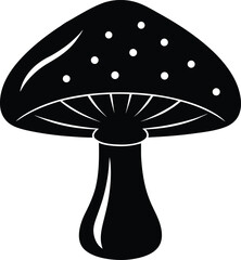 Black silhouette mushroom with white dots isolated on transparent background