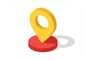 3d illustration of yellow map pin location marker on a red circular base, isolated on white background