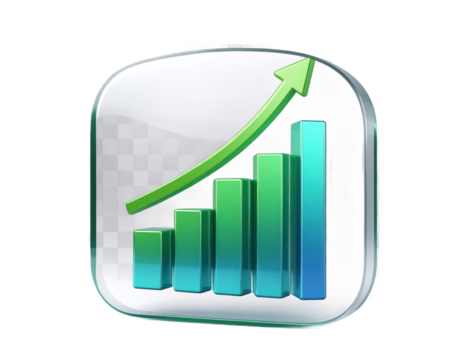 Green Arrow And Bar Chart Indicating Business Growth And Positive Trends On Isolated Transparent Background - Powered by Adobe
